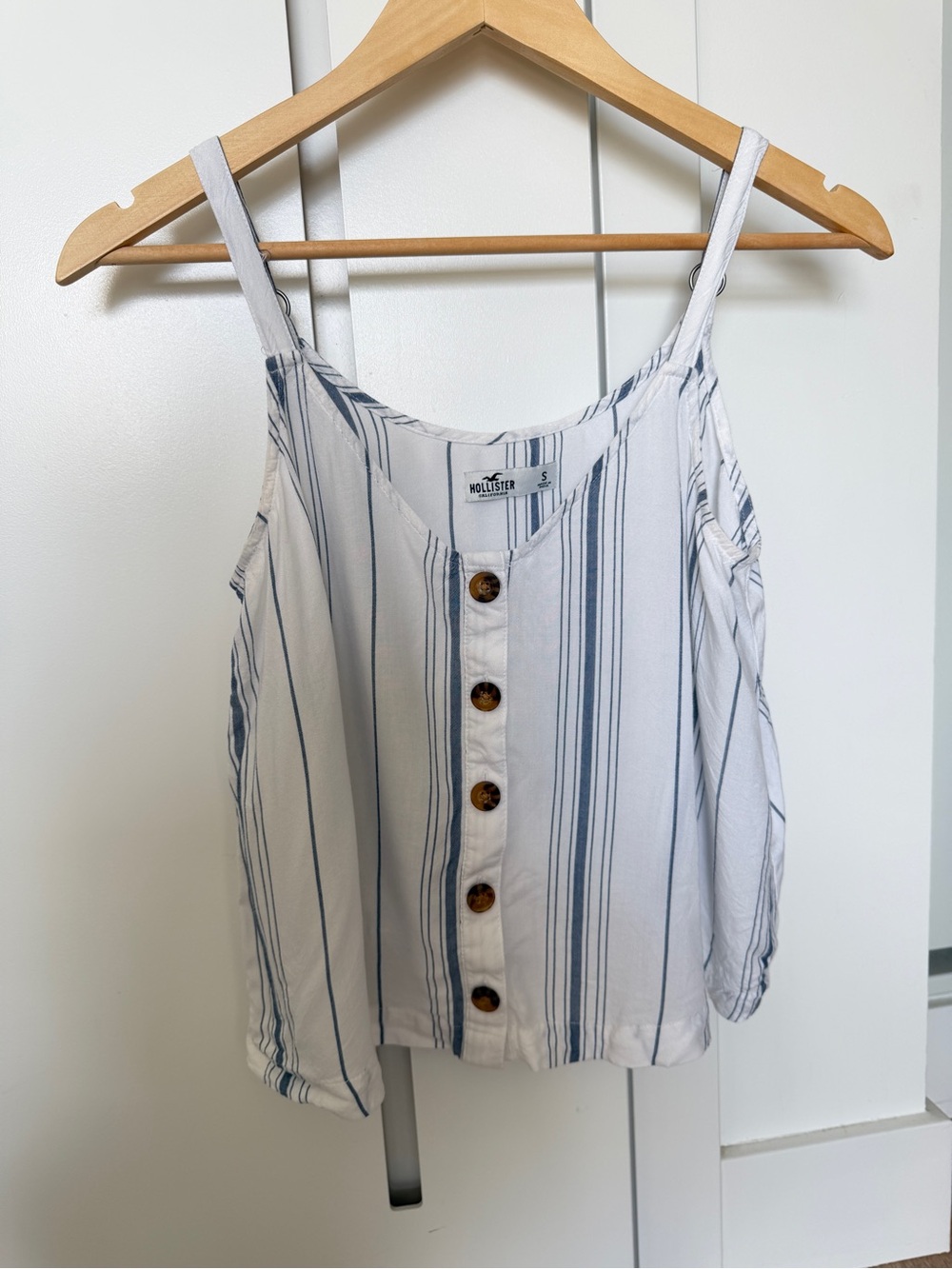 Hollister White & Blue Vertical Stripe Button-Front Cami